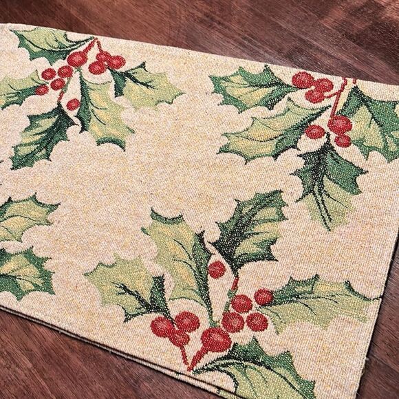 Set of 2 Christmas Holly Tapestry Table Placemats - Picture 8 of 13